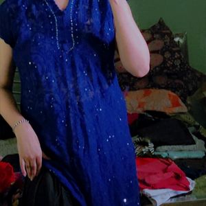 Navy Blue Chikankari Kurti With Sequins