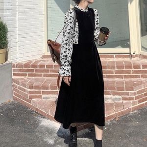 Korean Autumn Velvet Dress