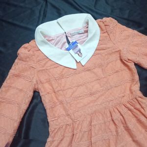 Vintage Dark Peach Lace Dress with collar