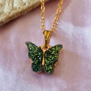 Green Butterfly Pendant With Chain