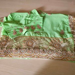 Parrot Green Sari With Blouse