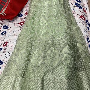 Pista Colour Heavy Worked Gown N Dupatta