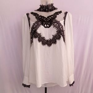 Beautiful White Top With Black Lace Work