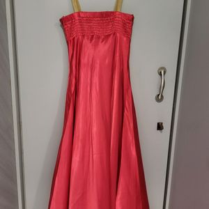 Red Color Gown With Mirror Work Lace