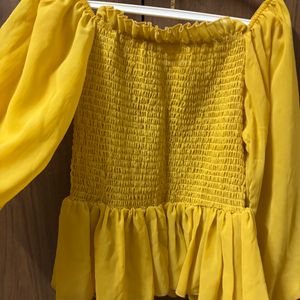 Yellow Stretchable Classy Crop Top