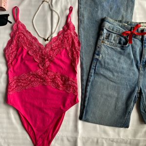 Zara Pink Lace Bodysuit