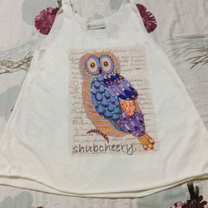 Office White, Beautiful Print Owl, Tank Top