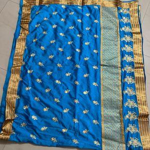 Womens Blue Golden Saree