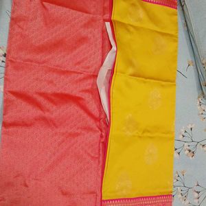 Yellow  And Pink Festive Saree With Blouse Piece