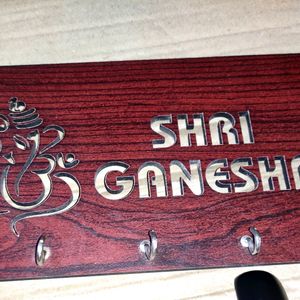 Shri Ganesh Wooden Key Holder (Dark Brown)