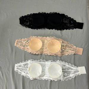 Set of 3 Women Padded Tube Bra (White Black Beige)