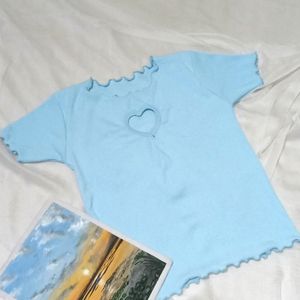 Heart Cut Out Detail Top Baby Blue Colour