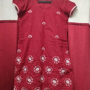 Maroon Embroidered Short Kurti