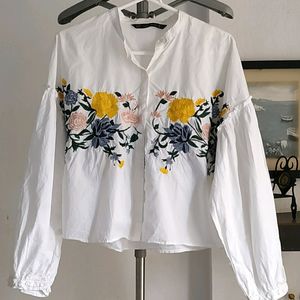 Zara Smart Casual Floral Embroidered Top