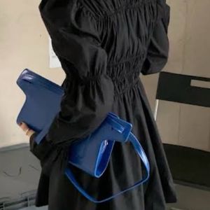 Korean Black RUFFLE Collar Puff Sleeve Dress