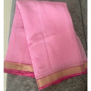 Brand New Organdy Saree In Bright Pink Colour