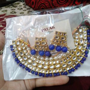 Brand New Blue And Golden Necklace With Earings