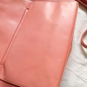 Peachy Pink Leather Purse With Belt 👜