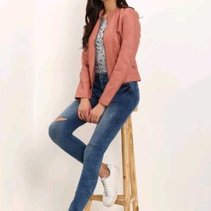 Vero Moda Women Pink Faux Leather Jacket