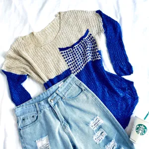 Pinterest Sequence Blue & Cream Pullover Top