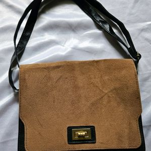 Black And Brown Leather Sling Cum Handbag