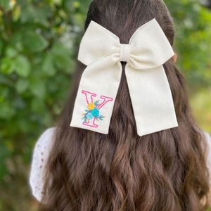 Embroidery Hair Bow Clip With Your Name Letter