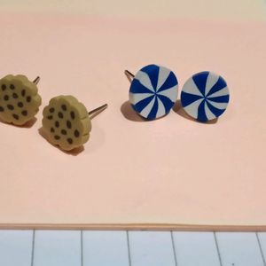 Aesthetic Brown And Blue Stud Earrings ..