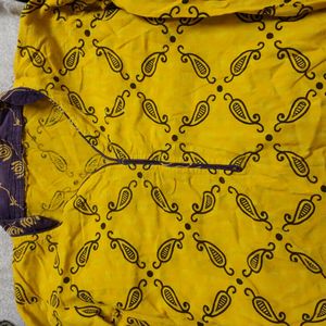 Yellow Kurta With Purple Design