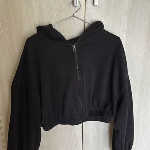 Zudio Black Hooded Crop Jacket (xxs)