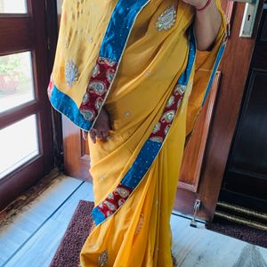 Yellow Pure georgette Saree ( Women )