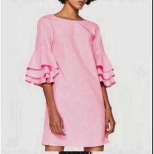 Zara Pink Ruffle Shift Dress (Made In Morocco)