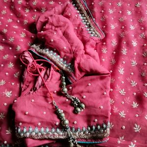 Designer Pink Beaded Saree