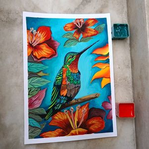 Hummingbird Painting On A4 Sheet