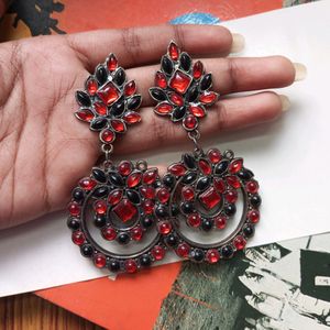Red and Black Big Jhumka Earrings