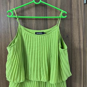 Lime Green Accordion Pleated A-Line Dress