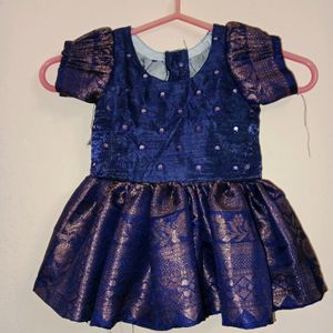 Blue Pattu Frock