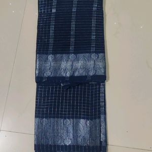 Classy Navy Blue New Sungudi Silver Checks Border