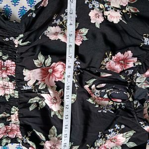 Inspired Hearts Black Floral Front Tie-up Dress