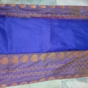 Blue 💙 Saree With Stitched MAGGAM  BLOUSE