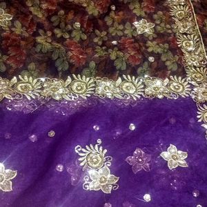 🌸Embellished Net And Orgenza Multi Purple 💜saree