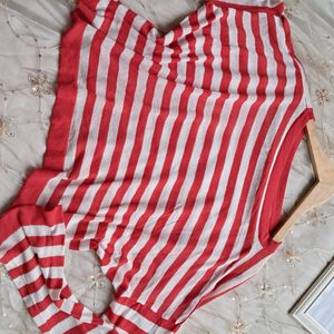 Red Stripe Crop Thin Sweater