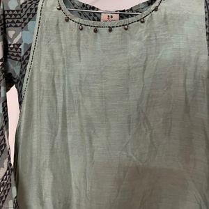 Pista Green And Grey Floor Length Kurti