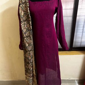 Handloom kurti set with kalamkari dupatta