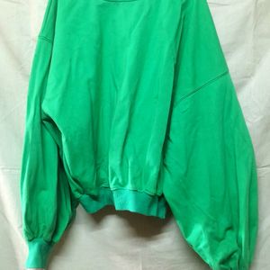 Women Oversize Green Sweatshirt Chunky Pullover