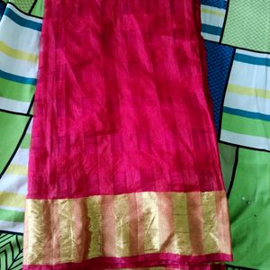 Cotton Red Saree With Golden Border