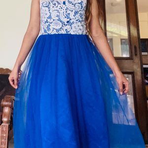 Vintage Blue White Tulle Gown Party Dress