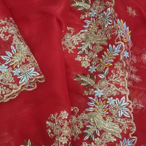 Vibrant Beautiful Red Saree In Jimmy Choo Fabric