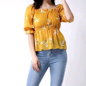 Square Neck Half Sleeve Yellow Top