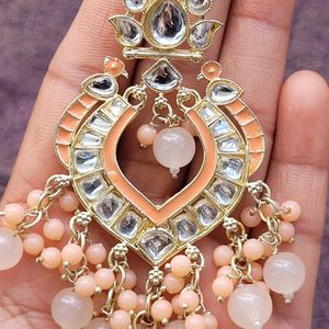 Peach Kundan Earrings Set