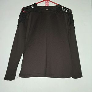 Black  Full Sleve Top With Crochet Work